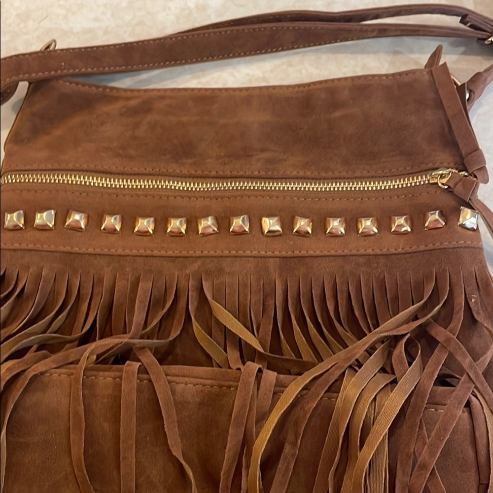 Brown Fringe Crossbody Bag, 11” x 11”, Adjustable Straps, NWOT - Picture 2 of 5
